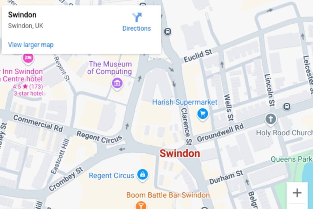Detailed map of Swindon, Wiltshire showing coverage area for Link Direct Care Ltd's home care services